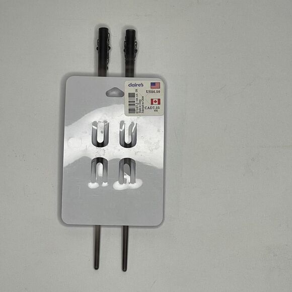 Y2K Claire's Black Silver Hair Chopsticks Accessories Fairy Goth Prom Deadstock - Picture 5 of 7